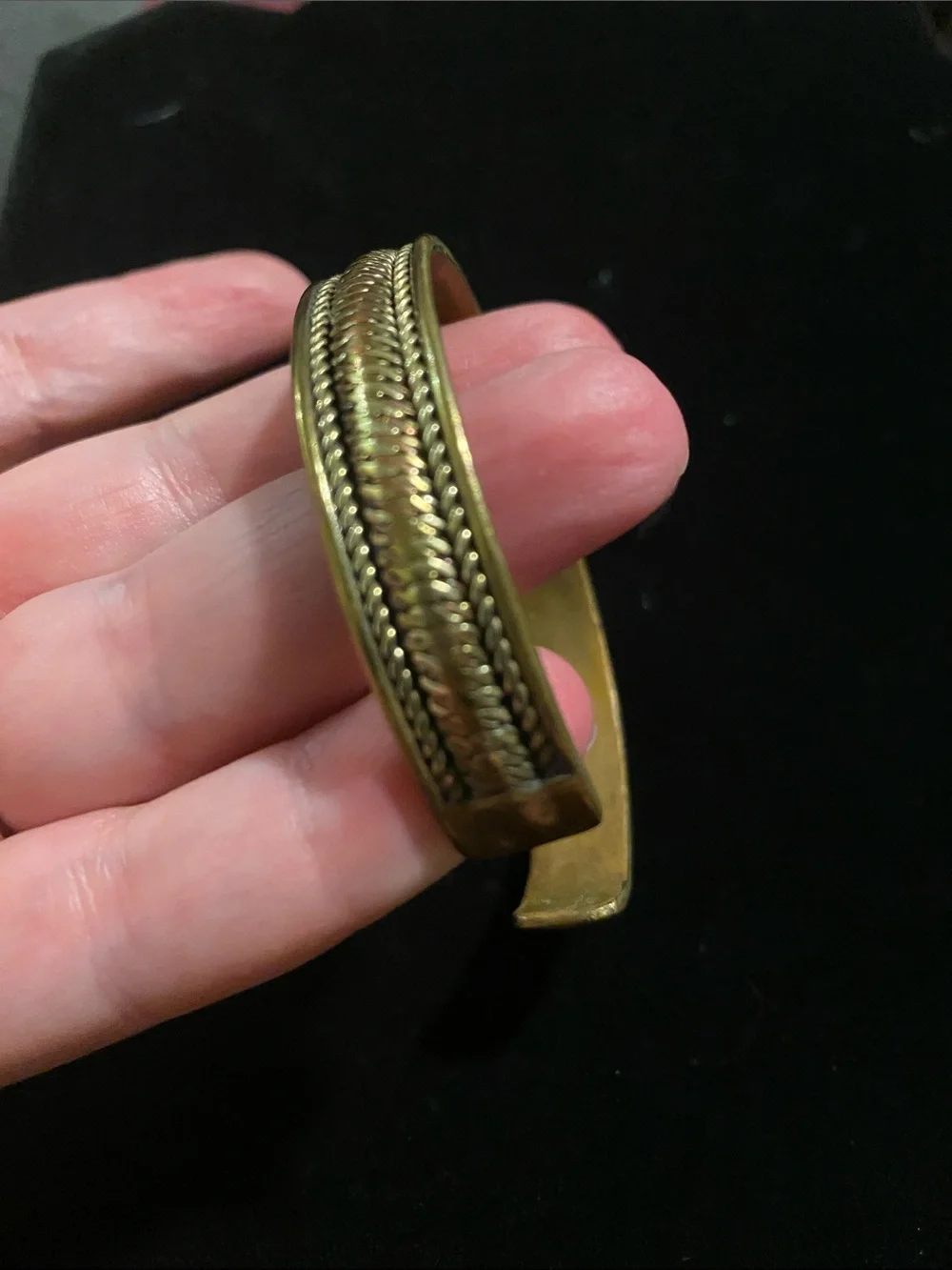 Brass Copper Hand Crafted Textured Signed Adjustable Cuff Bracelet